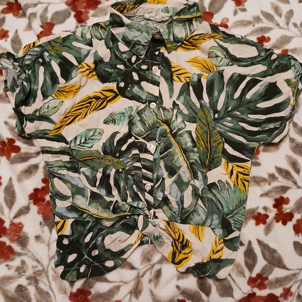 Tropical Leaf Print Crop Top